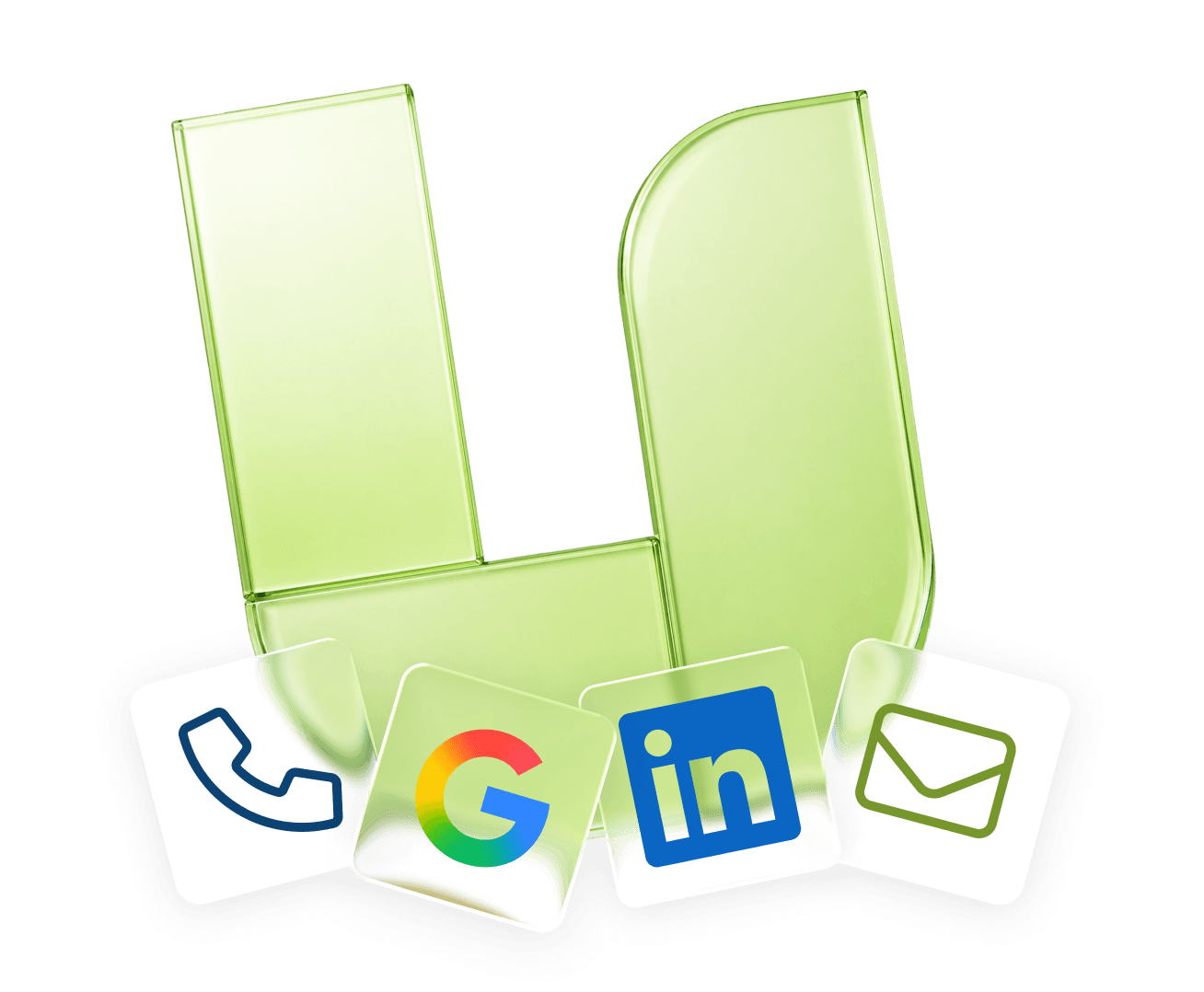 The Unifers "U" mark surrounded by phone, Google, LinkedIn, and email icons — every channel your data and deliverability connect through.